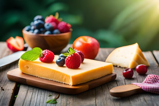 Foto bayas y queso para el picnic de verano