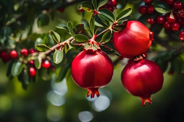 Bayas rojas en un árbol con hojas verdes