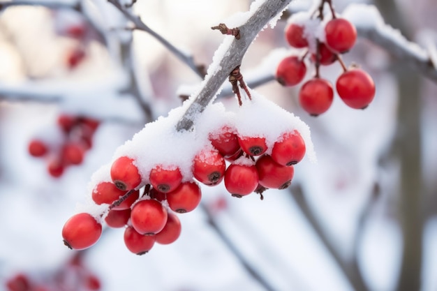 Foto bayas rojas en una rama cubierta de nieve