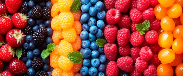 Bayas vista superior variedad colorida de fresas arándanos frambuesas moras imagen generada por IA