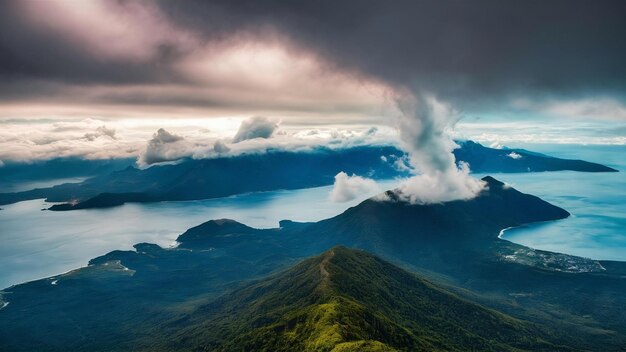 Bays montanhas céu nublado tiro aéreo padar panorâmica espetacular das baías e montanhas o