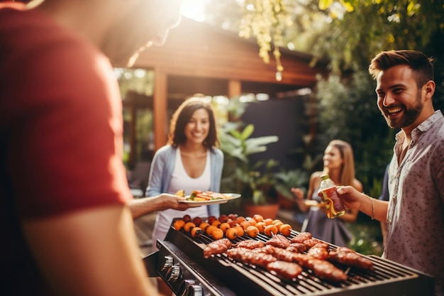 BBQ Bonanza Los jóvenes tienen una parrilla durante una fiesta al aire libre Generative Ai