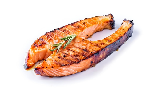 BBQ grelhado peixe salmão bife isolado em fundo branco