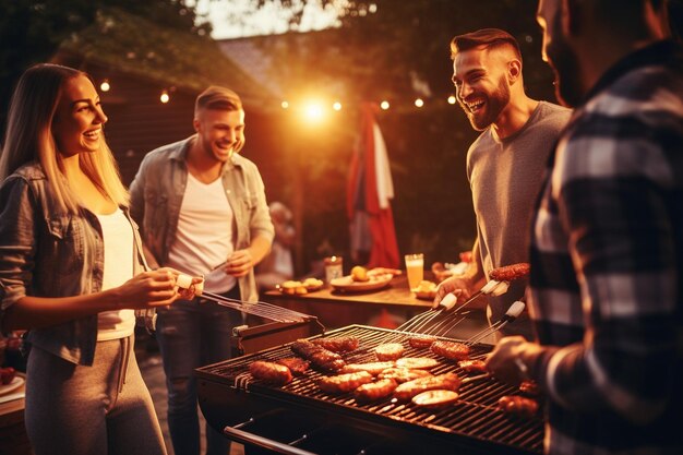 Foto bbq grill piquenique composição isomética com a companhia de amigos na festa no quintal