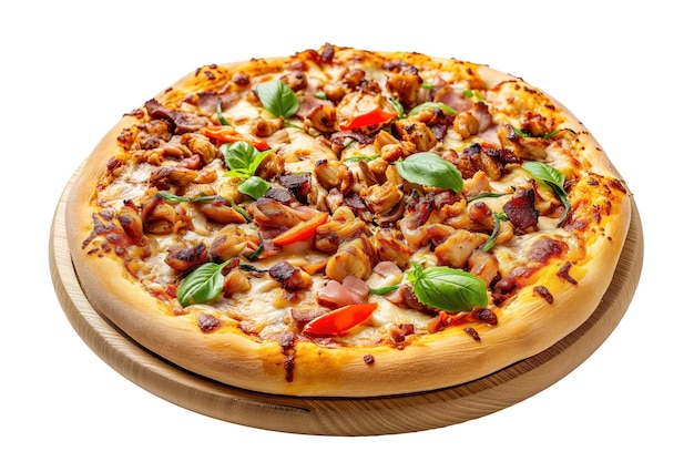 BBQ-Hühnerpizza isoliert auf weißem Hintergrund