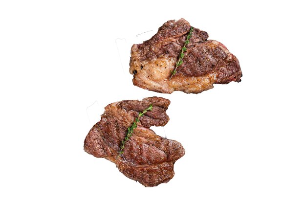 BBQ a la parrilla Chuck ojo Roll filetes de carne en la parrillas de alta calidad fondo blanco aislado