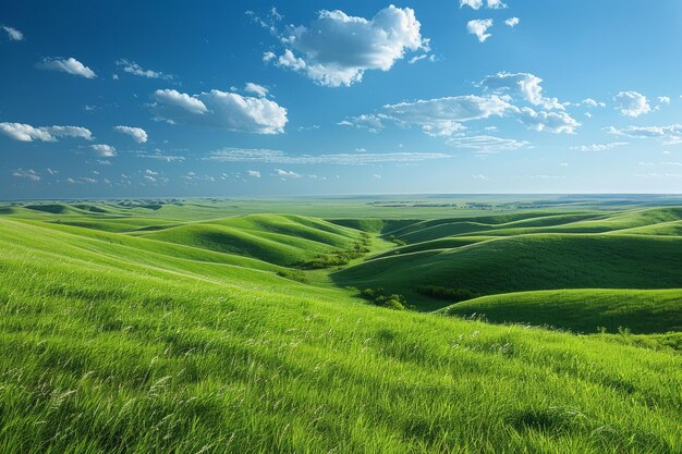 BColinas verdes bajo un cielo azul con nubes blancas