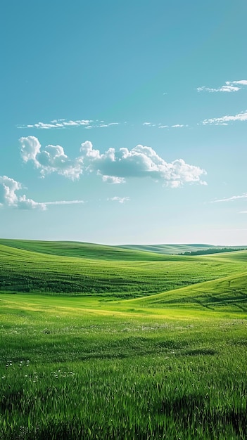 BColinas verdes bajo un cielo azul con nubes blancas