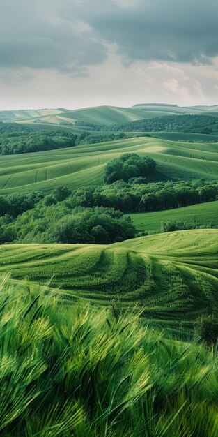 Foto bcolinas verdes y onduladas de la toscana, italia