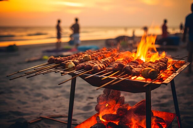 Foto beach barbecue grillen auf dem strand mit freunden