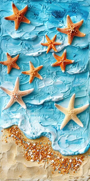 Beach Design Starfish am tropischen Sandstrand mit blauem Ozean als Hintergrund