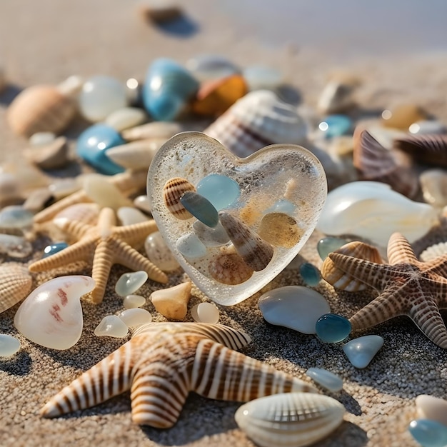 Beach-inspirierte Herzen eine Reihe von einzigartig gestalteten Herzen geschmückt Hintergrund von Meeresliebe Muscheln