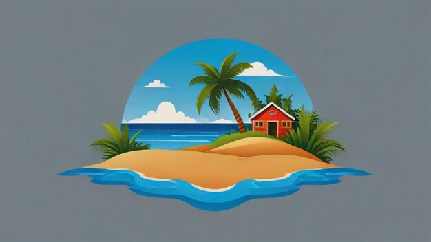 Beach Island Landschaft Vektor Illustration Logo Design Sommer Hintergrund