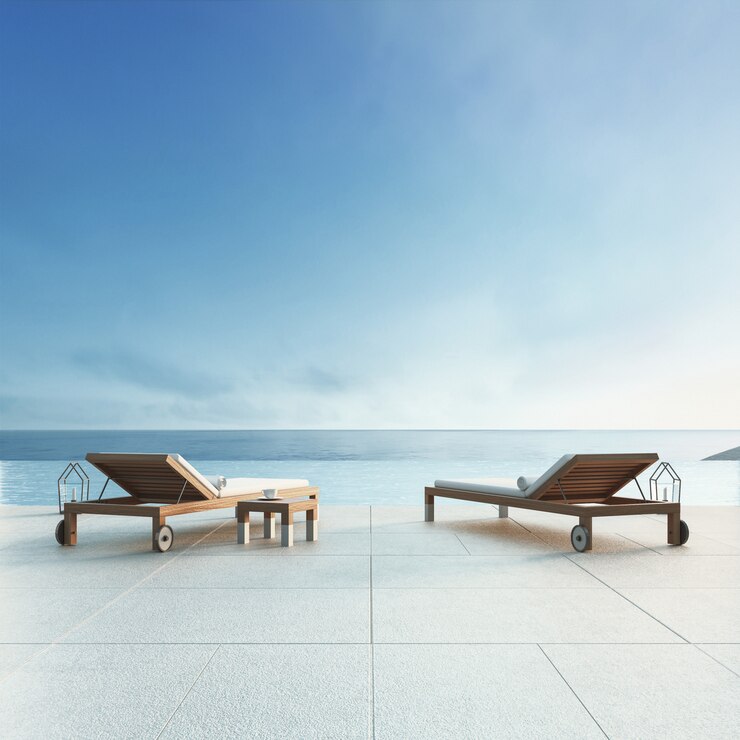 Beach lounge - villa en el océano con piscina y vista al mar / render 3d