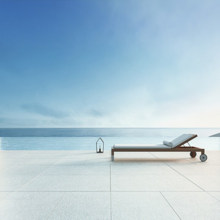 Beach lounge - villa en el océano con piscina y vista al mar / render 3d