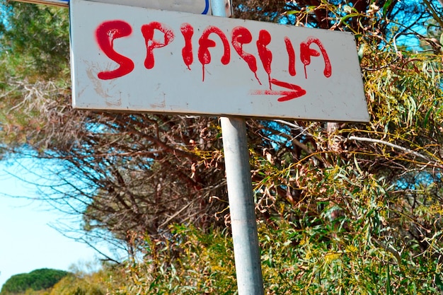 Beach Spiaggia Schild in italienischer Sprache