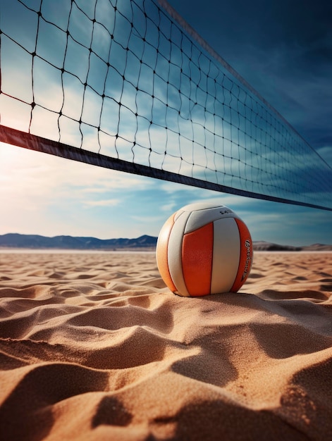 Foto beach-volleyballball unter dem netz auf einem sand