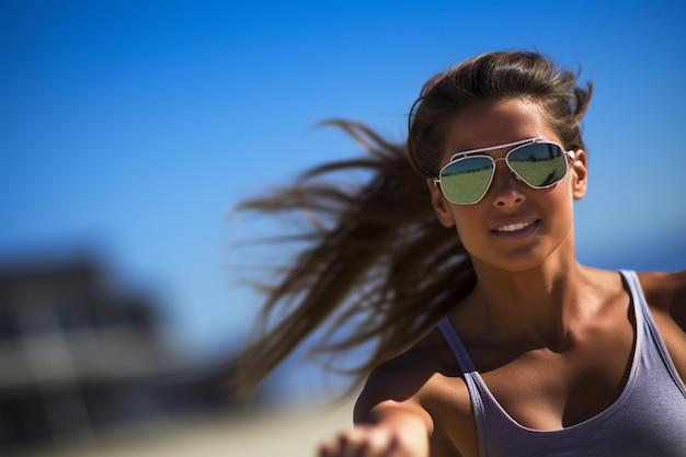 Beachvolleyballspielerinnen spielen tagsüber ein Volleyballspiel am Strand