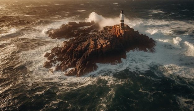 Beacon guía a los marineros a través de arrecifes peligrosos al atardecer IA generativa