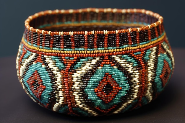 Beadwork tribal intrincado em uma cesta tecida criada com ai generativo