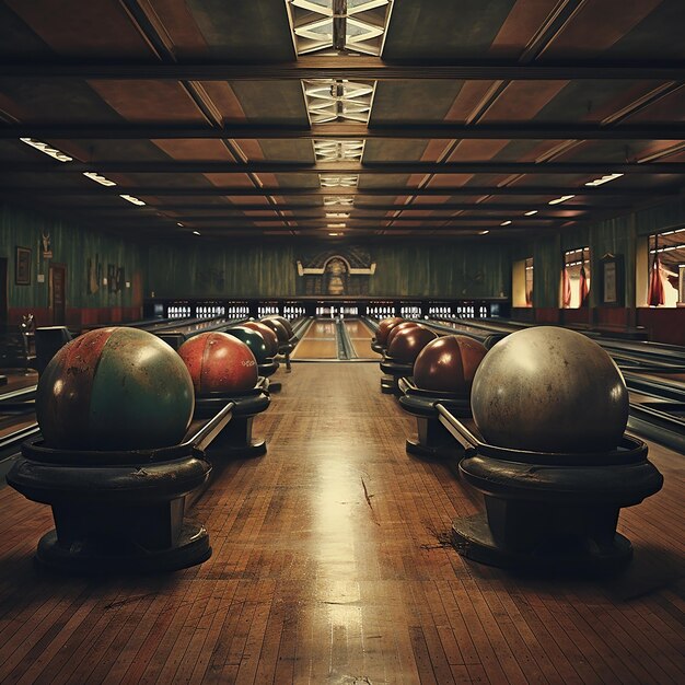 Foto beängstigende bowlingkugeln und nadeln