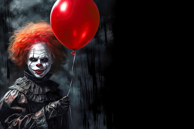 Foto beängstigender gruseliger clown mit roter kugel