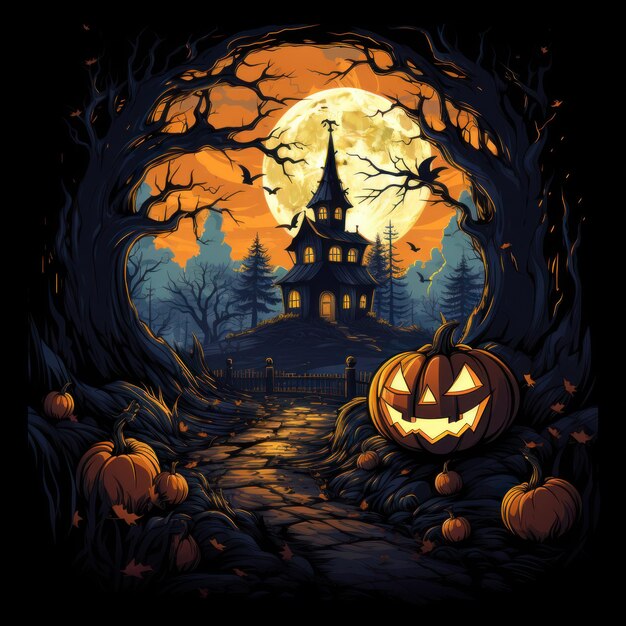 Beängstigender Kürbis mit flachem Hintergrund für ein glückliches Halloween-Poster