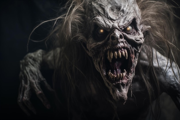 Beängstigendes, gefährliches, gruseliges Monster mit scharfen Zähnen Generative KI