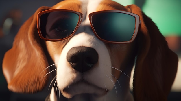 Beagle em ilustração de arte digital de óculos de sol Generative AI