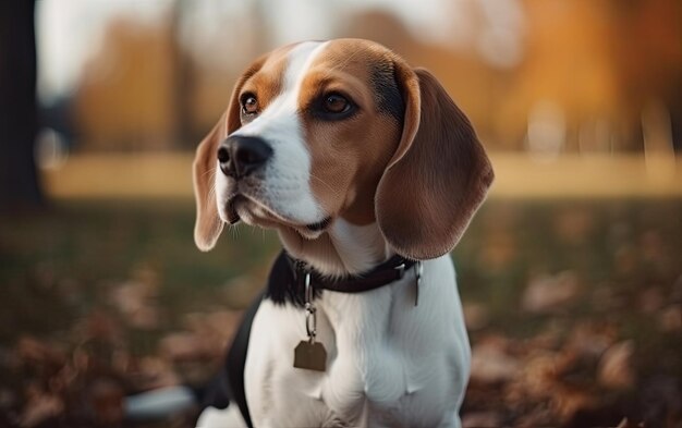 Beagle está sentado na grama no parque foto de postagem de publicidade profissional ai gerado