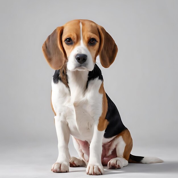 Beagle-Hund sitzt mit weißem Hintergrund