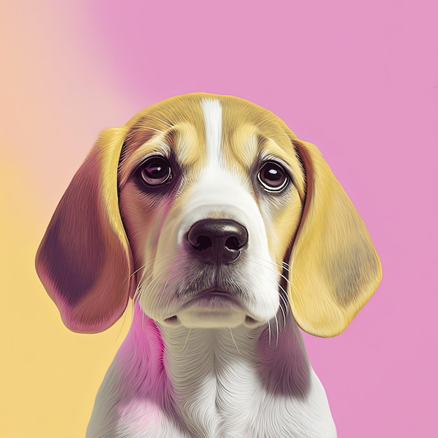 Beagle Hundeporträt rosa und gelbe Pastellfarben kopieren Raum Generative KI