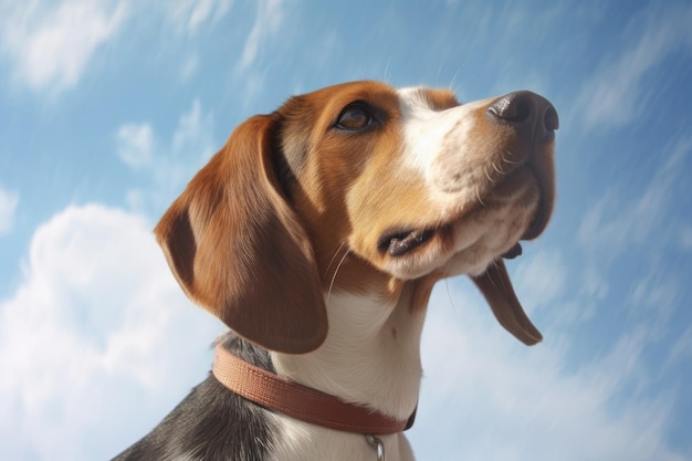 Beagle mit der Nase in der Luft, der mit generativer KI erzeugte Duft auf dem Wind fängt