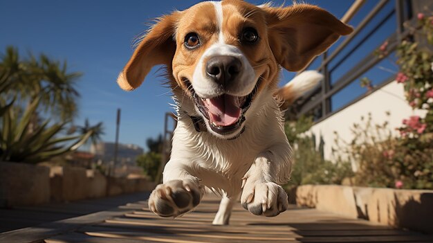 beagle pacífico descansando sobre una pastilla de felpa