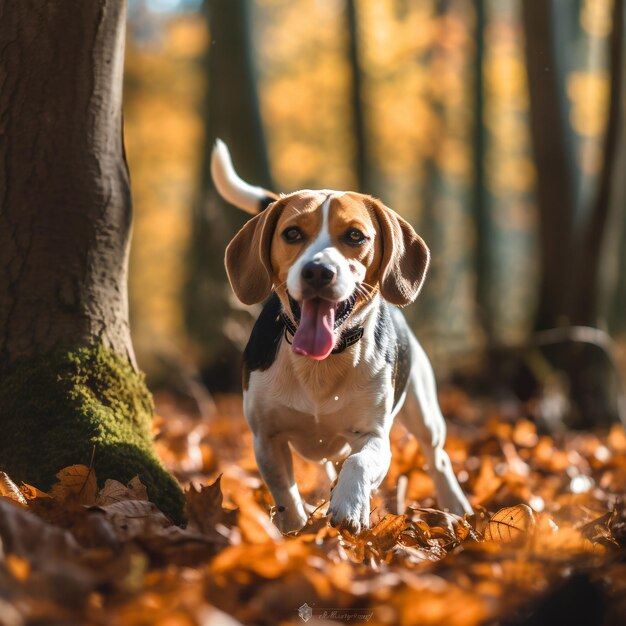 Beagle-Porträt im Herbstwald