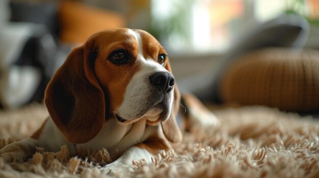 Foto beagle relaxado desfrutando do conforto de um ambiente interior aconchegante