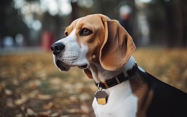 Foto beagle está sentado en la hierba en el parque profesional de publicidad foto post ai generado