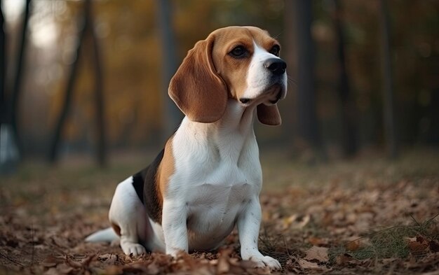 Beagle sitzt auf dem Gras im Park.