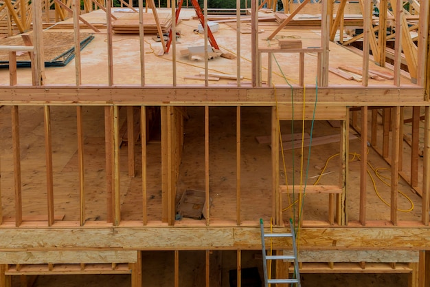 Beam stick construido marco de una nueva casa en construcción