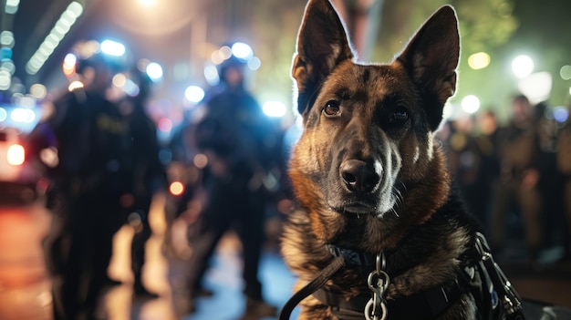 Foto beamte, die ausgebildete polizeihunde zur massenkontrolle und zur verhaftung von personen einsetzen, die