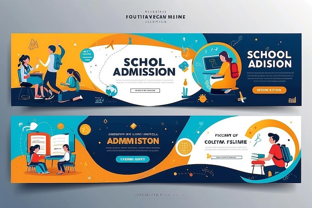 Bearbeitbare Zeitleiste für die Aufnahme in die Schulbildung, Cover-Layout und Web-Banner-Vorlage