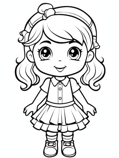 Foto beaufitul anime girl para colorir página preto e branco