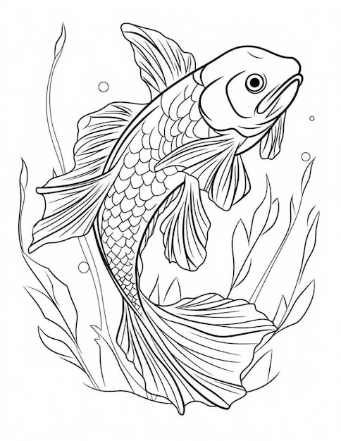 Foto beautiful coy fish coloring book livro de colorir para adultos e crianças mais velhas preto e branco