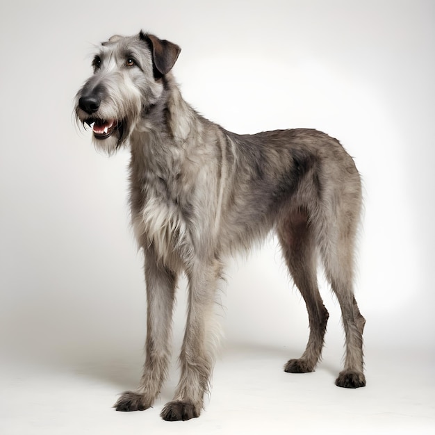 Foto beautiful irish wolfhound cão de stand raça de cão fundo branco