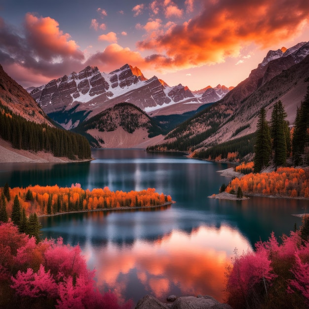 Foto beautiful landscape with lake and mountains beautiful landscape with lake and mountains
