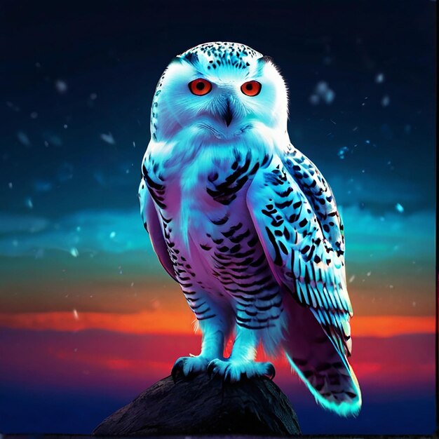 Foto beautiful snowy owl bird standing light neon color photography image picture ai gerou uma foto