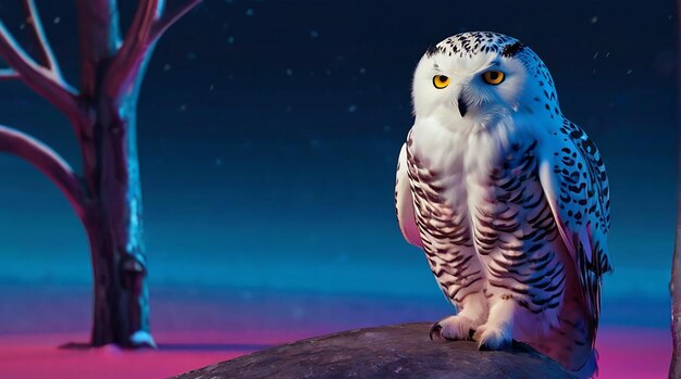 Foto beautiful snowy owl bird standing light neon color photography image picture ai gerou uma foto