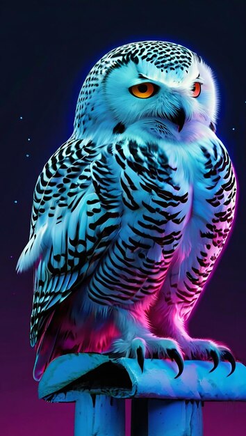 Foto beautiful snowy owl bird standing light neon color photography image picture ai gerou uma foto