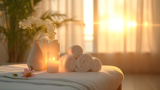 Foto beautiful spa composition on massage table in wellness center generative ai