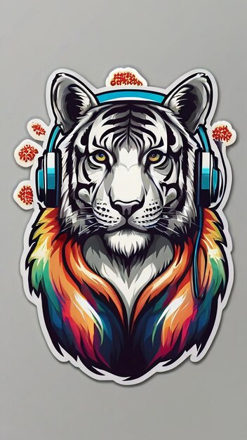 Beautiful Tiger Head wear Headphone TShirt Illustrator Imagem de design Ai gerada por arte